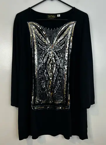 Bob Mackie Black Metallic Silver/Bronze Sequin 3/4 Sleeve Top Size XL