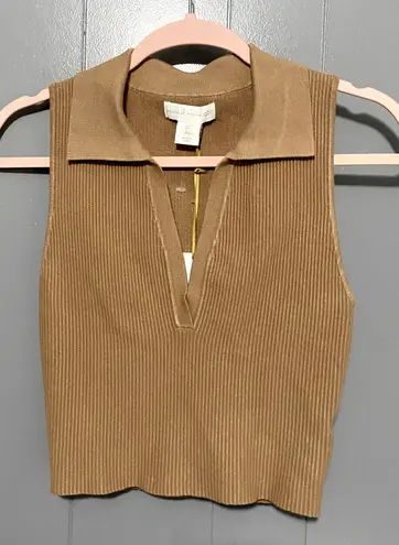 NEW House of Harlow 1960 Tan Ribbed Polo V