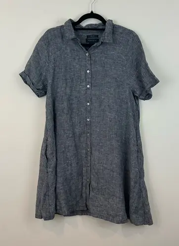 Tahari Charcoal Gray Button Down Linen Shirt Dress Size XL Women's