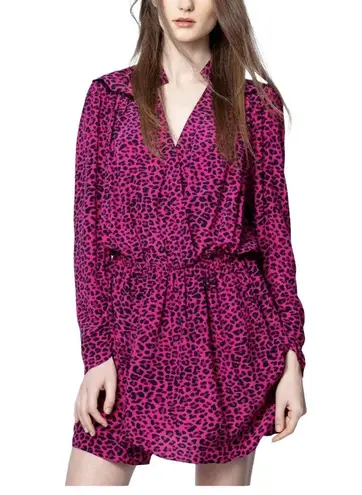 Zadig & Voltaire  Reveal Leopard Print Dress Hot Pink Black MSRP $398 Large NWT