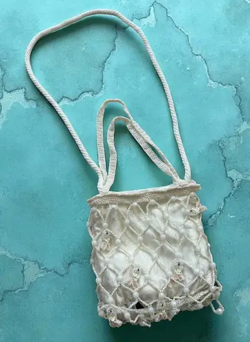 LA REGALE Vintage White Beaded Fish Cocktail Bag Purse