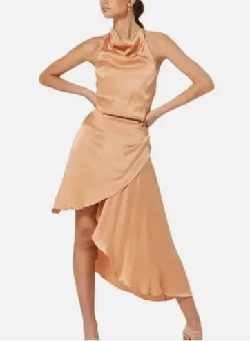 Elliatt E8062201 Lambent Asymmetric Halter Dress Sz M Camel Beige