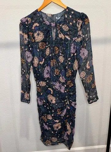 Veronica Beard Peppa Floral Mini Dress Floral Print Metallic Silk Chiffon Size 0