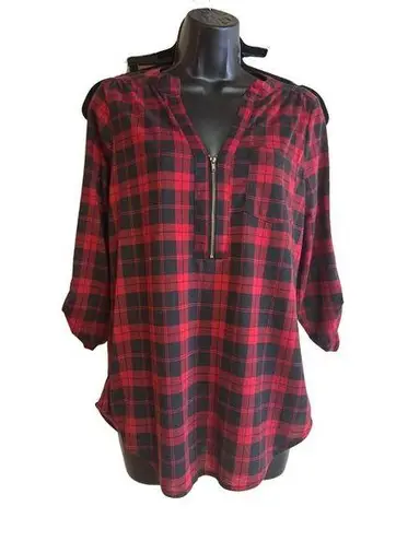 Always Indigo S Buffalo Plaid Half Zip Pull On Blouse Red