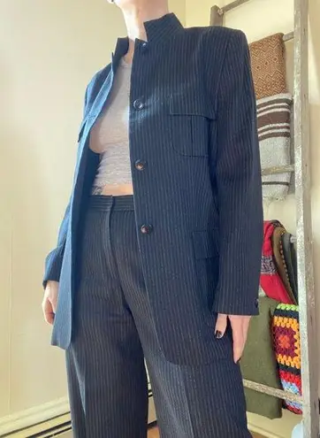 Max Mara Vintage Italian Wool Black Pinstripe Suit // Size 32” waist