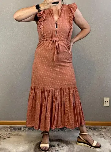 Emerson Fry India Collection Ruffle Chandra Midi Maxi Dress Size S Clay Pink