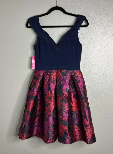 Morgan & Co NWT  Off Shoulder Party Dress w/ Pockets Navy Wine Floral 5 / 6