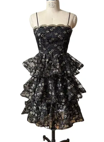 Vintage Lillie Rubin 70s Black & Gold Lace Party Dress Size X