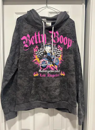 Betty Boop Motorcycle Club Los Angeles Graphic Hoodie Dark Wash Size XL