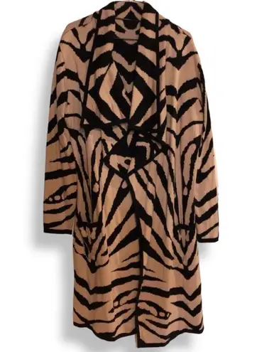 New York And Company Beige Black Zebra Print Long Cardigan Knit Jacket