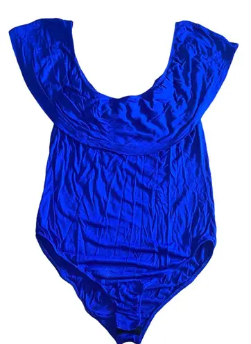 Glitz Ruffled Off The Shoulder Blue Bodysuit Large