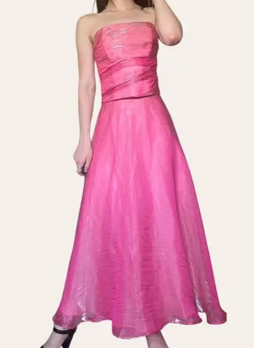 90s/y2k two piece vintage barbie pink shimmery chiffon prom dress