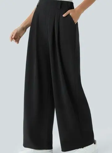 Halara Women's High Waisted Pocket Wide Leg Waffle Work Pants Black S Petite