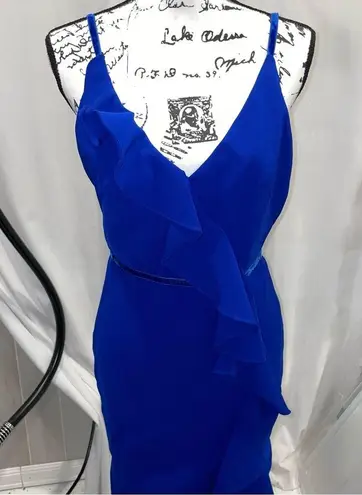 Marchesa Notte royal blue ruffle dress velvet trim tulip maxi Size 2