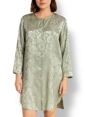Vintage Nightgown Pastel Green Embossed Floral Detail Satin Sleep Shirt Large Size 16
