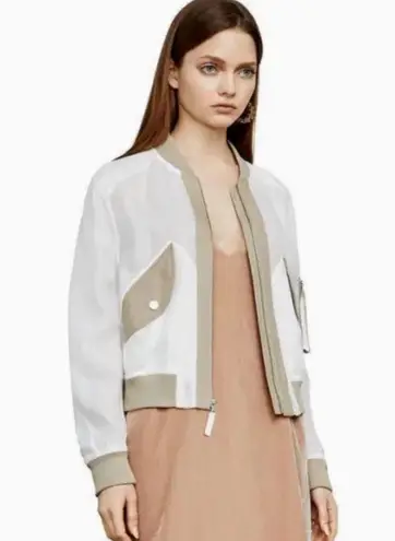 BCBGMAXAZRIA  Hugh Mesh Bomber Jacket Beige/White Size XXS NEW