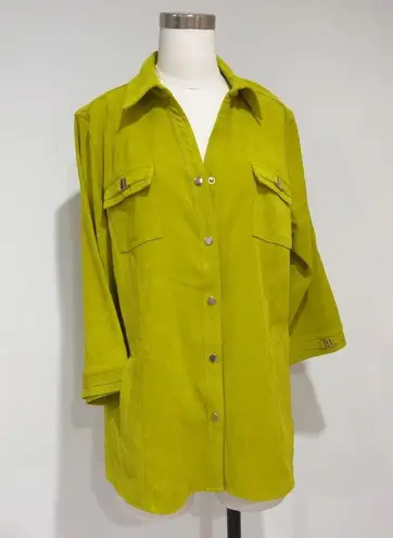 JM Collection Women's Green Faux Suede Snap Shacket Shirt Jacket Size Large