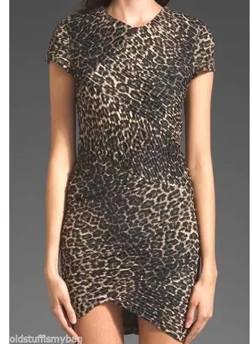 Torn By Ronny Kobo Kaitlyn Pleated Brown M Animal Print Mini Dress NWT $480