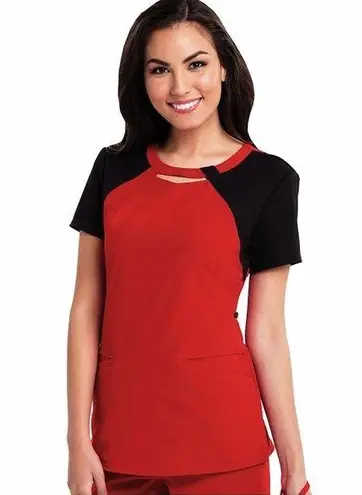 Careisma Women's Round Neck Solid Scrub Top CA606 red black size large