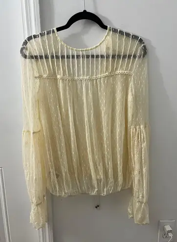 Free People Lace Cream Long Sleeve Top