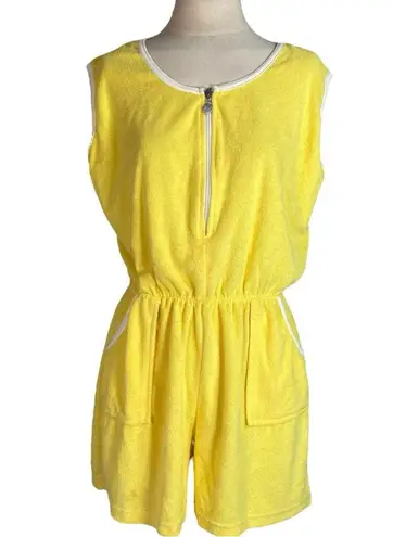 Vintage 70s Yellow Romper Terrycloth Size XL