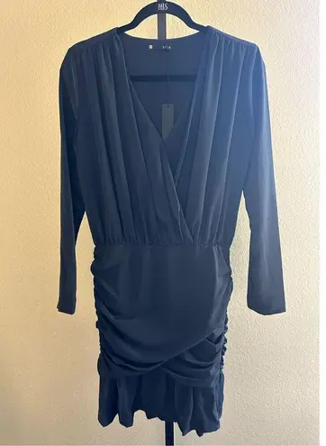 Krisa Revolve Los Angeles Long Sleeve Surplice Mini Dress in Dark Navy Size S