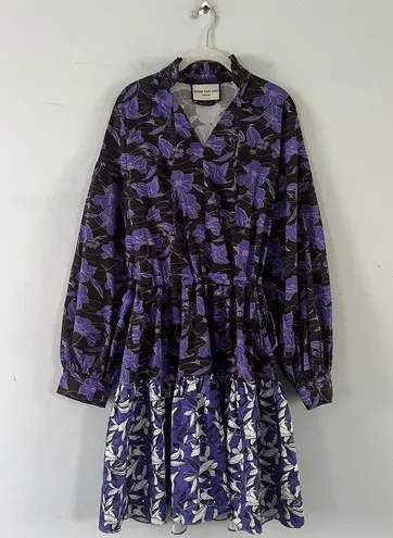 Snow Xue Gao New York Purple Floral Long Sleeve Tiered Cotton Doll Dress Size 8