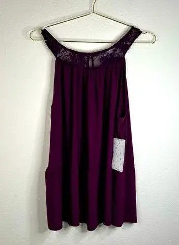 Sweet Rain 2XL Sleeveless Burgundy Tunic Top with Lace Yoke Flowy Elegant