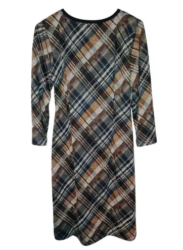 Connected Apparel Plaid Sheath Dress Size 8 Fall 3/4 Sleeve Fall Work