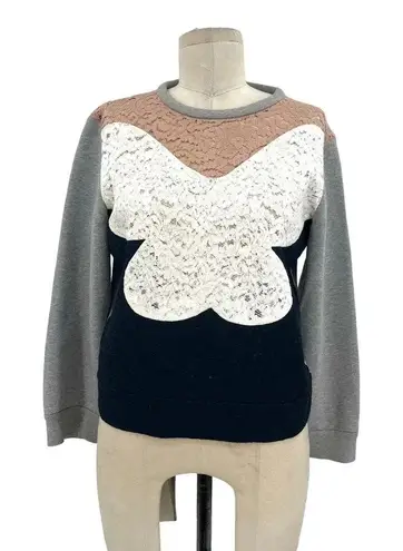 No 21 Lace Panel Sweatshirt Gray Keyhole Back Size 40 / US Small