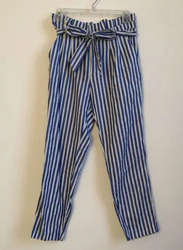 ZARA  Trafaluc Pinstripe Paperbag Woven Trousers Blue and White Size XS