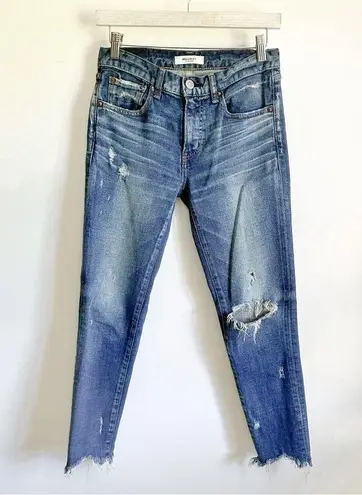 Moussy Vintage Glendele Distressed Tapered Raw Hem Ankle Skinny Denim Jeans 25 Blue