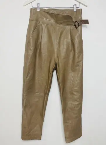 Sézane Sezane 100% lambs leather trousers in tan/ dark beige