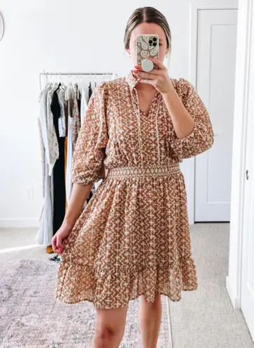 Shoshanna Neutral Tan Eyelet Mini Dress