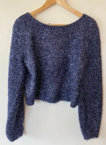 By Anthropologie Eyelash Pullover Sweater Tie Back Blue Women's Size Medium
