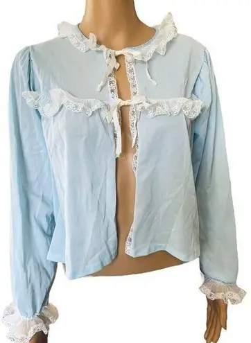 Charmode Sears Roebuck Vintage 70s Blue Dreamy Lace Open Crop Capelet Bed Jacket