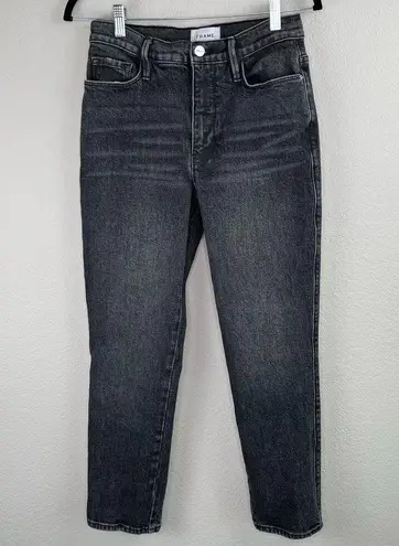 Frame Le Sylvie Crop Straight Leg High Rise Jeans in Laird Black Wash Size 27