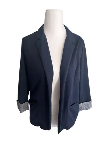 Skies Are Blue Blazer Women’s Small Blue 3/4 Sleeve Asa Knit Open Front Stretch