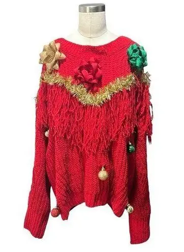 Ugly Christmas Sweater  RED No Boundaries ornament and bows size XXXL