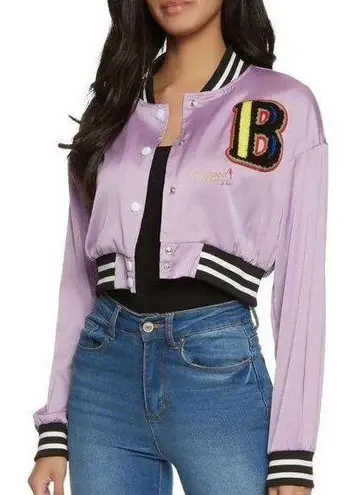 Daisy Purple Cropped Varsity Jacket Size Medium NWT