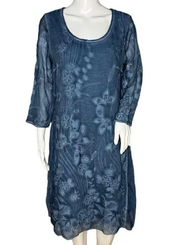 Soft Surroundings Dress Womens Small Blue Floral Starling Silk Dress Flower Boho