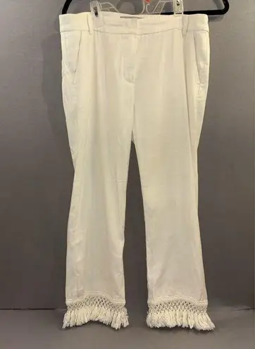 Marella white linen pants fringe bottom size 10 women’s