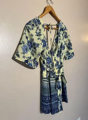 Yellow/Blue Mi Ami Shorts Wrap Romper Size XS Yellow