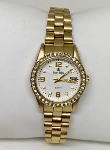 Premier Designs gold tone women classic date watch 25mm round up to 8” running