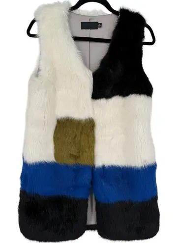 Line and Dot Women's ColorBlock Faux Fur Long Vest Size XS Patchwork Mob Wife Art
