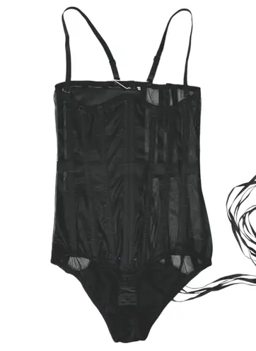 NEW Perfect Corset Cape Form Black Mesh Sheer Lace Up Back Coset Bodysuit Size M