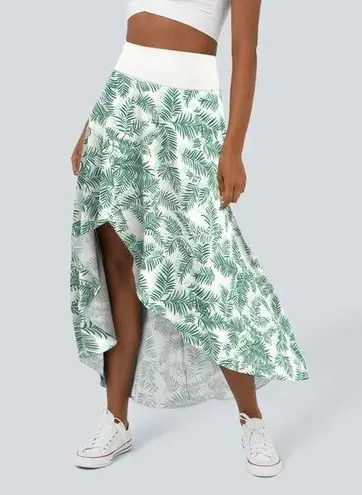 Halara Tropical Leaf Print High-Low Maxi Skirt With Built-In Shorts Palm Print S