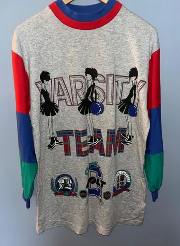 Vintage Varsity Team Cheerleader Graphic Long Sleeve Color Block Sweatshirt Gray Size M