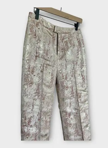 FIGUE Sioban Bronze Gold Metallic Brocade Straight Leg Trouser Dress Pants 8