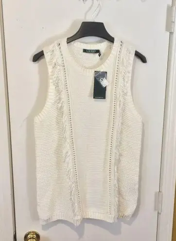 LRL women's XL ivory loose knit fringe sweater vest NEW ~ NWD small fabric pulls